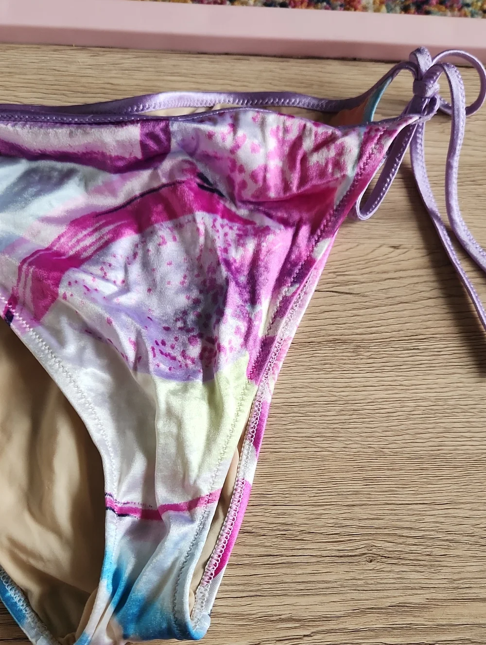 La Perla Tie-Side Bikini Bottoms in Pink & Purple Watercolor Size 48